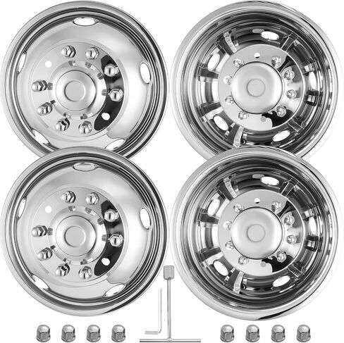 17 "محاكاة العجلات ، 17" 8 Lug Lug Stafless Hubcaps مع مجموعة براغي العروة العجلة ، النهاية المصقولة ، عجلتان أماميتان/عجلات خلفية ، مناسبة لشاحنة فورد F350 2005-2025. in Kuwait