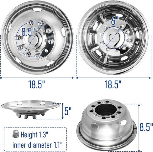 17 "محاكاة العجلات ، 17" 8 Lug Lug Stafless Hubcaps مع مجموعة براغي العروة العجلة ، النهاية المصقولة ، عجلتان أماميتان/عجلات خلفية ، مناسبة لشاحنة فورد F350 2005-2025. in Kuwait