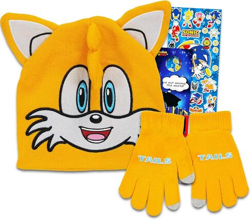 Sonic the Hedgehog Hat و Mittens مجموعة - حزمة مع Sonic و Friends Beanie ، القفازات ، الملصقات ، المزيد | هدايا صوتية للأولاد (ذيول) in Saudi Arabia