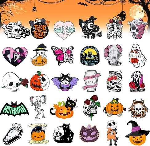 مجموعة دبابيس بروش أكريليك لطيفة في عيد الهالوين - 30pcs جمجمة اليقطين شبح القطة دبابيس زخرفية لحقائب الظهر والملابس والحقائب والقبعات - إكسسوارات عيد الهالوين DIY in Kuwait