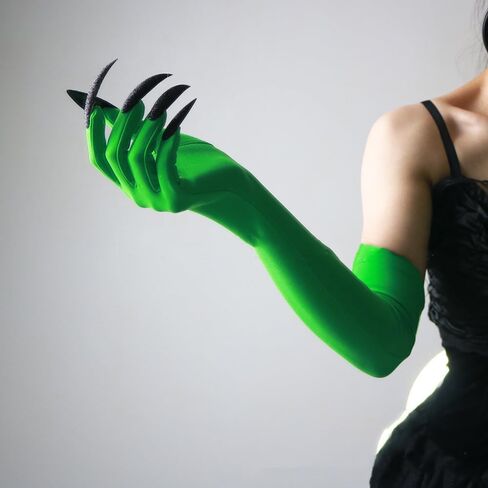 Topcosplay Witch Green Gloves Black Long Nails Halloween Carnival Role Playing Prop in Saudi Arabia