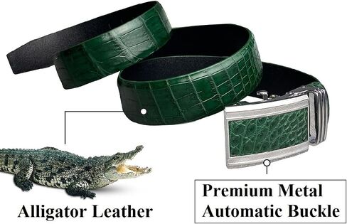 Alligator Leather Belt Men Crocodile Belly 1.5" width Pin Gold Buckle Removal Dress Golf Luxury Premium Handmade in Saudi Arabia