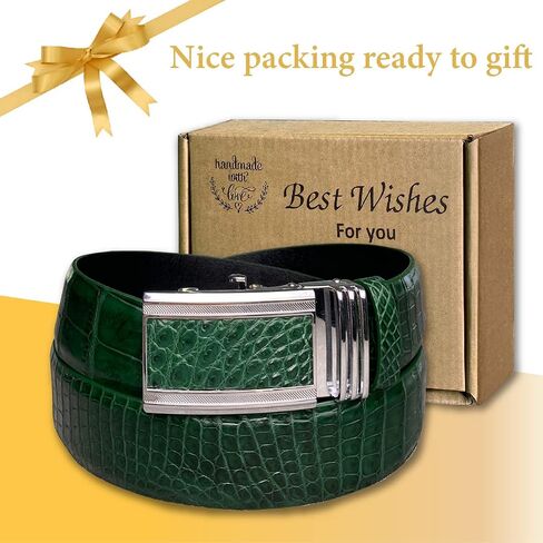 Alligator Leather Belt Men Crocodile Belly 1.5" width Pin Gold Buckle Removal Dress Golf Luxury Premium Handmade in Saudi Arabia