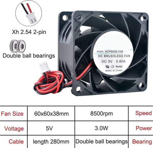 ACP6038 High Speed Axial Cooling Fan 60x60x38mm 5V/12V/24V 2-Pin for Server Power Supply Computer and Cooling(DC5V) in Saudi Arabia
