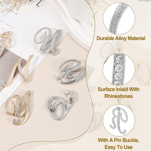 uxcell Letter Brooch Pins, Metal Initial Rhinestone Brooches, Crystal Alphabet Breastpin for Women Men Suit Coat Decors Gift in Saudi Arabia