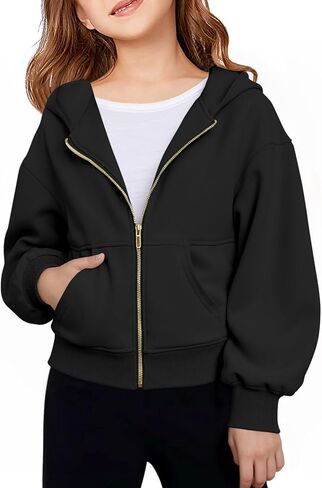Haloumoning Girls Zip Up Hoodies Kids Casual Long Sleeve Sweatshirt Fall Jacket with Pockets 5-14 Years in Saudi Arabia