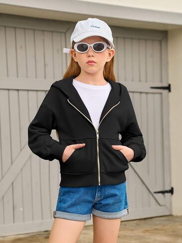Haloumoning Girls Zip Up Hoodies Kids Casual Long Sleeve Sweatshirt Fall Jacket with Pockets 5-14 Years in Saudi Arabia