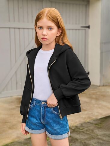 Haloumoning Girls Zip Up Hoodies Kids Casual Long Sleeve Sweatshirt Fall Jacket with Pockets 5-14 Years in Saudi Arabia