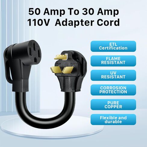 50Amp to 30Amp EV Charger Adapter Cord, Nema 10-30P Male to 14-50R Female Power Connector for Level 2 Charging (not for RVs), ETL Listed (NEMA 10-30P T0 14-50R) in Saudi Arabia