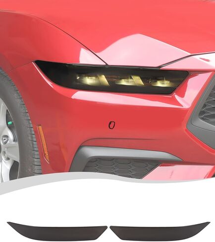 Hoolcar الأمامي المصباح الأمامي غلاف الغلاف واقي تزيين إطار إطار الإكسسوارات الخارجية متوافقة مع فورد موستانج 2024-2025 ، الأسود المدخن ، 2 مساءً in Saudi Arabia