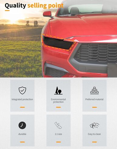 Hoolcar الأمامي المصباح الأمامي غلاف الغلاف واقي تزيين إطار إطار الإكسسوارات الخارجية متوافقة مع فورد موستانج 2024-2025 ، الأسود المدخن ، 2 مساءً in Saudi Arabia