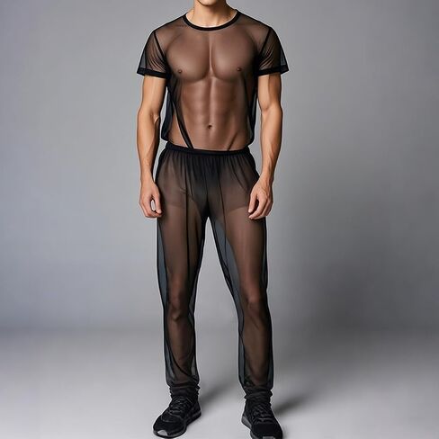 YINYOUYU Mens Mesh Shirt See Through Top Sexy Muscle Tee Lounge Short Sleeves Sheer Breathable T-Shirt Clubwear in Saudi Arabia