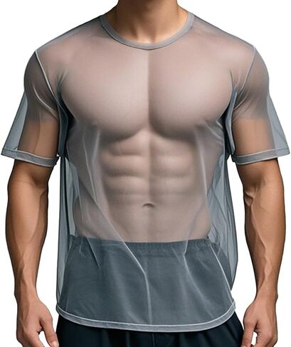 YINYOUYU Mens Mesh Shirt See Through Top Sexy Muscle Tee Lounge Short Sleeves Sheer Breathable T-Shirt Clubwear in Saudi Arabia