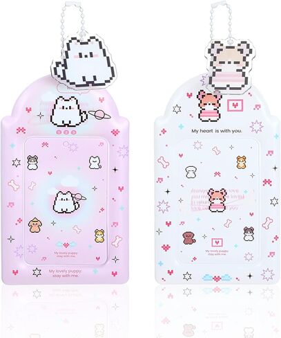 2 Pcs Photocard Holder with Cute Cat Keychain, Y2K Kawaii Photocard Holder Keychain Photo Card PU Leather ID Bus Card Case for Collecting Portable Accessories(Blue) in Saudi Arabia