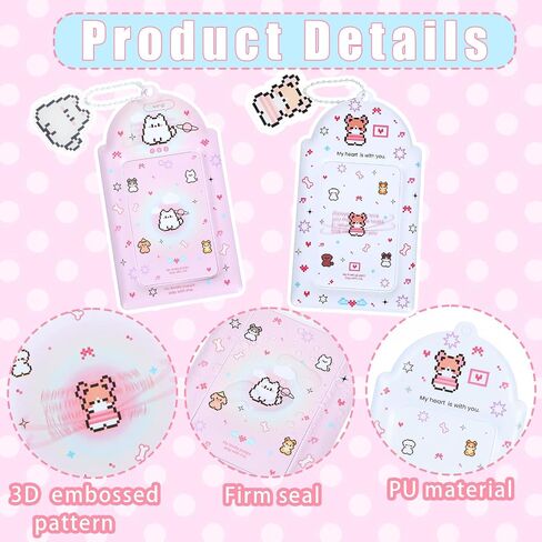 2 Pcs Photocard Holder with Cute Cat Keychain, Y2K Kawaii Photocard Holder Keychain Photo Card PU Leather ID Bus Card Case for Collecting Portable Accessories(Blue) in Saudi Arabia