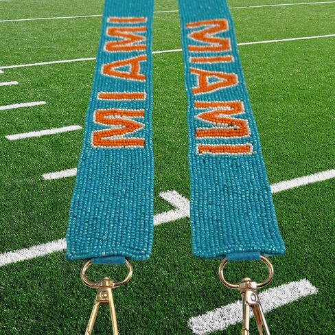 Lashicorn Miami Teal Beaded Purse Strap Orange Letters 49" Pro Football Stadium Approved Clear Bag Dolphin Gold Hardware Sports College Game Florida in Saudi Arabia