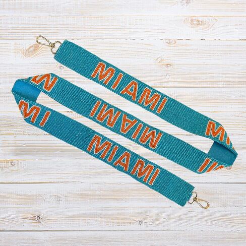 Lashicorn Miami Teal Beaded Purse Strap Orange Letters 49" Pro Football Stadium Approved Clear Bag Dolphin Gold Hardware Sports College Game Florida in Saudi Arabia