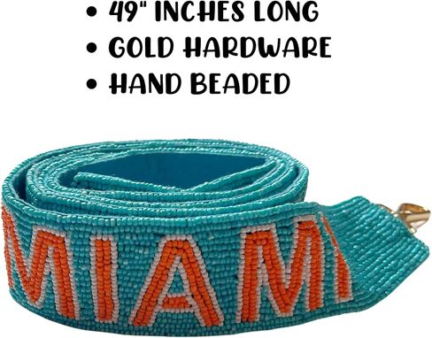 Lashicorn Miami Teal Beaded Purse Strap Orange Letters 49" Pro Football Stadium Approved Clear Bag Dolphin Gold Hardware Sports College Game Florida in Saudi Arabia