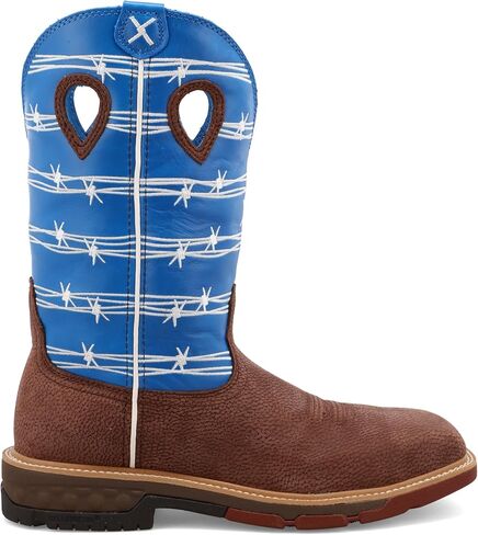 Twisted X Men's 12" Western Work Boot, Square Toe Alloy Toe with CellStretch, Burgundy & Sky Blue, 8.5 EE in Saudi Arabia