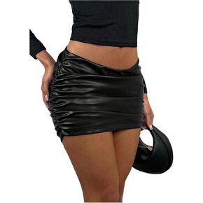 Floerns Women's Low Waist Ruched Side PU Leather Mini Skirt Bodycon Night Out Party Skirts in Saudi Arabia