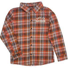 Harley-Davidson Little Boys' Brushed Long Sleeve Button Plaid Shirt - Orange in Saudi Arabia