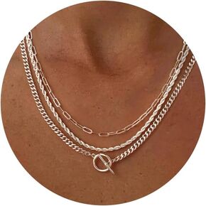 قلادات بمشبك تبديل الطبقات للنساء - قلادة أنيقة أنيقة مطلية بالذهب عيار 14 قيراط على شكل مشبك ورقي وسلسلة حبلية عصرية وصلة كوبية وسلسلة مكتنزة هدية مجوهرات in Kuwait