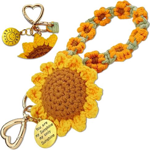 Handmade Sunflower Keychain with You Are My Sunshine Charm, Heart Key Ring & Crochet Flower Gift for Her, 3.1in Bloom in Saudi Arabia
