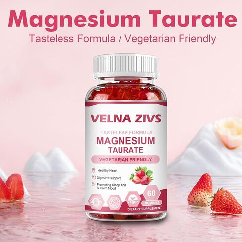Magnesium Taurate Gummies 1800mg, Magnesium Taurate Supplement, High Absorption Magnesium Taurate chewable for Kid and Adults, Muscle and Heart Health Support, Vegan, Gluten Free, 60 Counts in Saudi Arabia