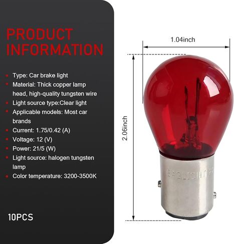 10 PCS CAR 1157 BRAKE LIGHT BULB ، P21/5W BAY15D Contact Dual Taint High and Low Leg Leghing Lamping Halogen Placen in Saudi Arabia