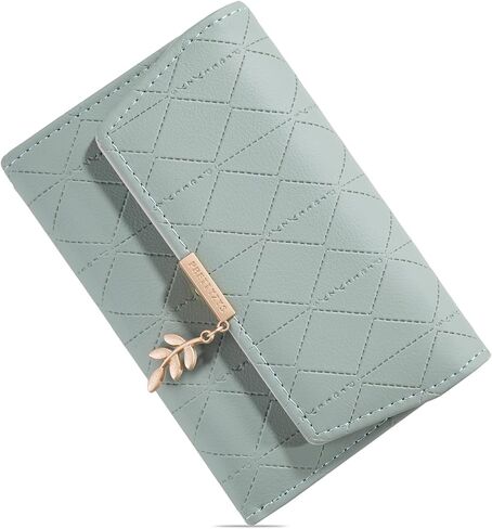 Compact Genuine Leather Women's Bifold Wallet – RFID-Blocking with Zippered Coin Pocket (Mint Green) in Kuwait