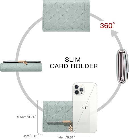 Compact Genuine Leather Women's Bifold Wallet – RFID-Blocking with Zippered Coin Pocket (Mint Green) in Kuwait