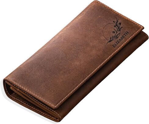 Custom Leather Wallet for Women – Personalized Cowhide Long Wallet, Handmade Trifold Wallet with Card Slots, Stylish Gift for Her (Customizable, Red, 7.8x3.7") in Saudi Arabia