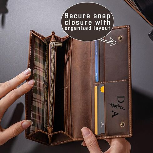 Custom Leather Wallet for Women – Personalized Cowhide Long Wallet, Handmade Trifold Wallet with Card Slots, Stylish Gift for Her (Customizable, Red, 7.8x3.7") in Saudi Arabia
