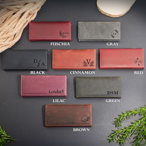 Custom Leather Wallet for Women – Personalized Cowhide Long Wallet, Handmade Trifold Wallet with Card Slots, Stylish Gift for Her (Customizable, Red, 7.8x3.7") in Saudi Arabia