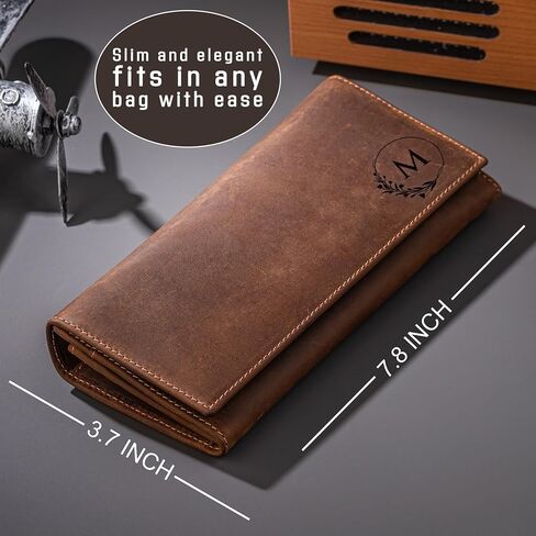 Custom Leather Wallet for Women – Personalized Cowhide Long Wallet, Handmade Trifold Wallet with Card Slots, Stylish Gift for Her (Customizable, Red, 7.8x3.7") in Saudi Arabia