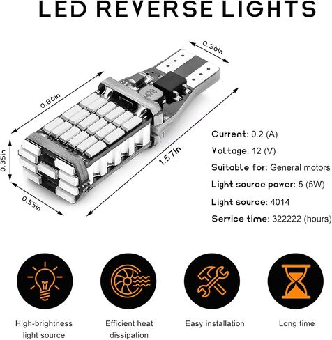 4 PCS LED مصابيح عكسية ، 4014 45SMD 6500K 800LM مصباح ضوء فرامل فاتح مرتفع ، 360 درجة إضاءة خالية من T15 906 W16W LED LED ضوء النسخ الاحتياطي لمبة لمعظم السيارات (بيضاء) in Saudi Arabia