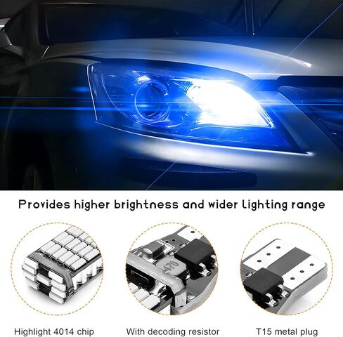 4 PCS LED مصابيح عكسية ، 4014 45SMD 6500K 800LM مصباح ضوء فرامل فاتح مرتفع ، 360 درجة إضاءة خالية من T15 906 W16W LED LED ضوء النسخ الاحتياطي لمبة لمعظم السيارات (بيضاء) in Saudi Arabia