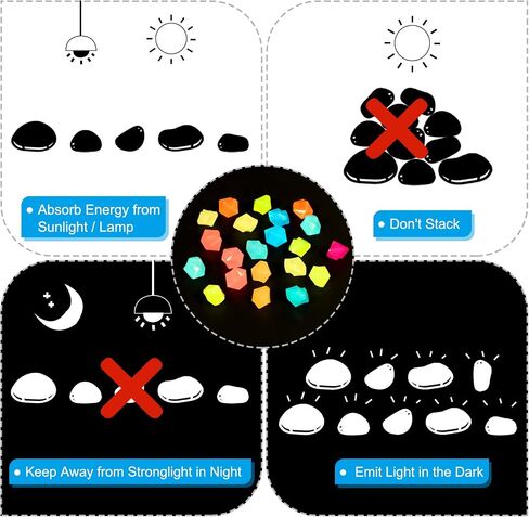 300pcs Glow Rocks 10-15mm Glow Pebbles Decoration in The Dark Luminous Stones Decor DIY Decorative Multicolored for Garden, Potted Plant, Fish Tank in Saudi Arabia