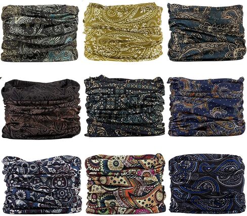 KINREE 9 Pieces Summer UV Protection Multi-functional Headband Neck Gaiter Head Wrap Headwear Face Mask Magic Scarf Bandana in Saudi Arabia