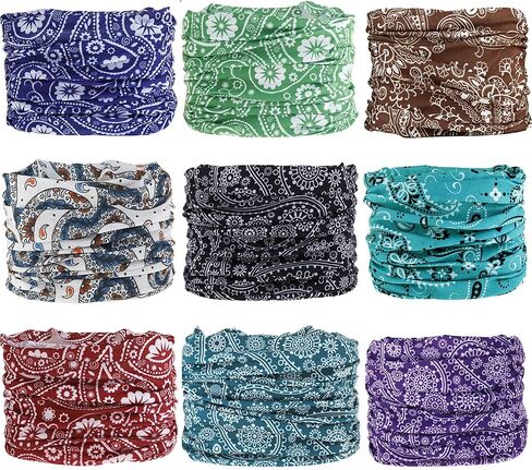 KINREE 9 Pieces Summer UV Protection Multi-functional Headband Neck Gaiter Head Wrap Headwear Face Mask Magic Scarf Bandana in Saudi Arabia