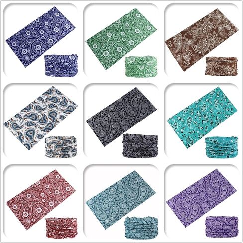 KINREE 9 Pieces Summer UV Protection Multi-functional Headband Neck Gaiter Head Wrap Headwear Face Mask Magic Scarf Bandana in Saudi Arabia