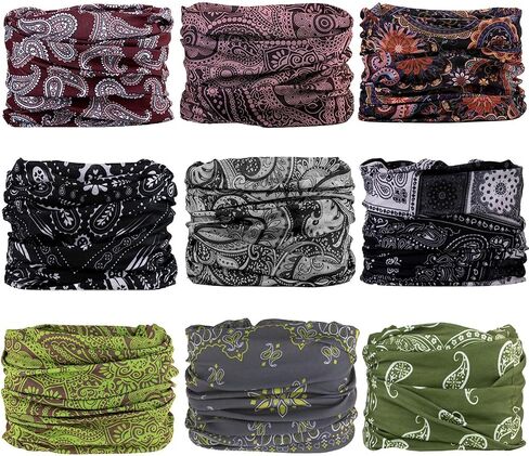 KINREE 9 Pieces Summer UV Protection Multi-functional Headband Neck Gaiter Head Wrap Headwear Face Mask Magic Scarf Bandana in Saudi Arabia