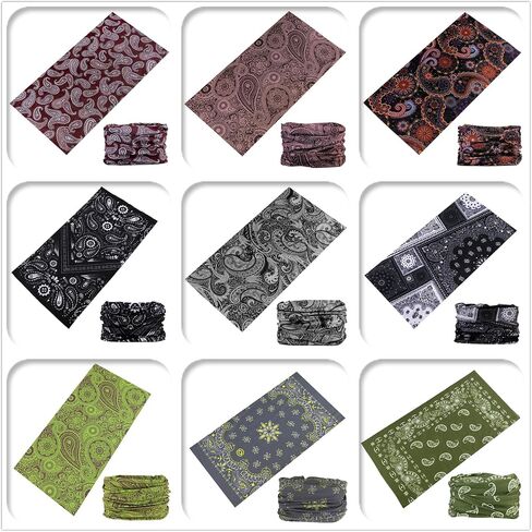 KINREE 9 Pieces Summer UV Protection Multi-functional Headband Neck Gaiter Head Wrap Headwear Face Mask Magic Scarf Bandana in Saudi Arabia