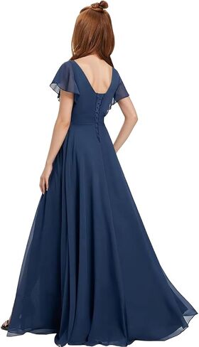Junior Bridesmaid Dresses Short Sleeve Ruffle Flower Girl Dress for Wedding Guest Chiffon Girls Formal Dress with Slit in Saudi Arabia