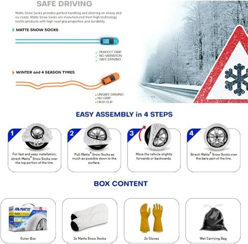 Automotive Snow Socks for Tires for Ultimate Grip Snow Chain Alternative Traction Device for Truck SUV Van Car Textile Winter Emergency Kit Auto Accessory, Tire Sock - Active Series (Large) in Saudi Arabia