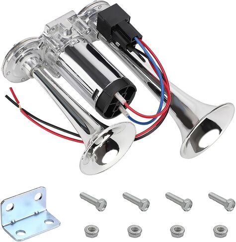 12V Car Air Horn, 120DB Dual Trumpets Super Loud Train Electric Horns with Compressor, Air Horns Speaker Kit Compatible with Cars SUVs Trucks Boats, Car Accessories (Silver) in Saudi Arabia