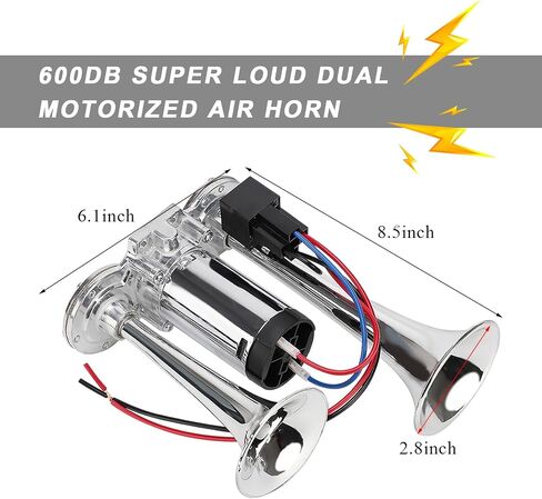 12V Car Air Horn, 120DB Dual Trumpets Super Loud Train Electric Horns with Compressor, Air Horns Speaker Kit Compatible with Cars SUVs Trucks Boats, Car Accessories (Silver) in Saudi Arabia