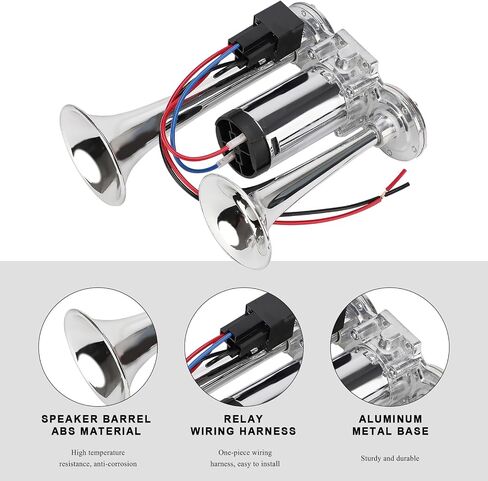 12V Car Air Horn, 120DB Dual Trumpets Super Loud Train Electric Horns with Compressor, Air Horns Speaker Kit Compatible with Cars SUVs Trucks Boats, Car Accessories (Silver) in Saudi Arabia