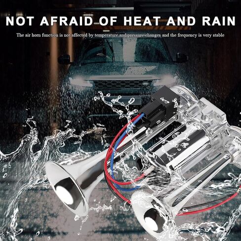 12V Car Air Horn, 120DB Dual Trumpets Super Loud Train Electric Horns with Compressor, Air Horns Speaker Kit Compatible with Cars SUVs Trucks Boats, Car Accessories (Silver) in Saudi Arabia
