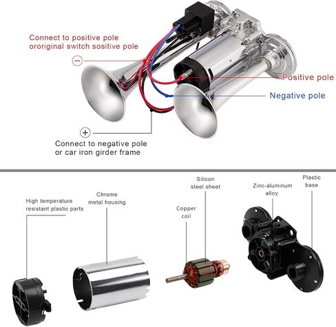 12V Car Air Horn, 120DB Dual Trumpets Super Loud Train Electric Horns with Compressor, Air Horns Speaker Kit Compatible with Cars SUVs Trucks Boats, Car Accessories (Silver) in Saudi Arabia